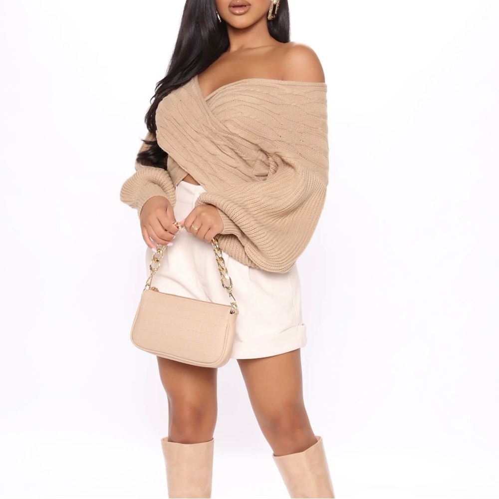 Fashion Nova Cropped Sweater Taupe